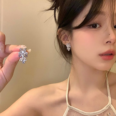 小众独特锆石花朵耳环女2025新款高级感气质耳钉精致时尚百搭耳饰