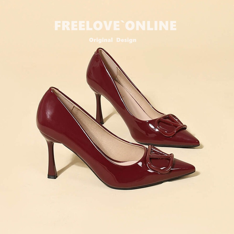 Sheepskin Version~Hong Kong Style Thin Heel Square Buckle Elegant High Heels Pointed Toe Work Shoes New Style High-End Single Shoe Sheepskin Version~Hong Kong Style Thin Heel Square Buckle Elegant High Heels Pointed Toe Work Shoes New Style High-End Single Shoe