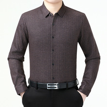 商场同款大品牌细格子衬衣男中年商务休闲加绒保暖亲肤羊绒衬衫冬