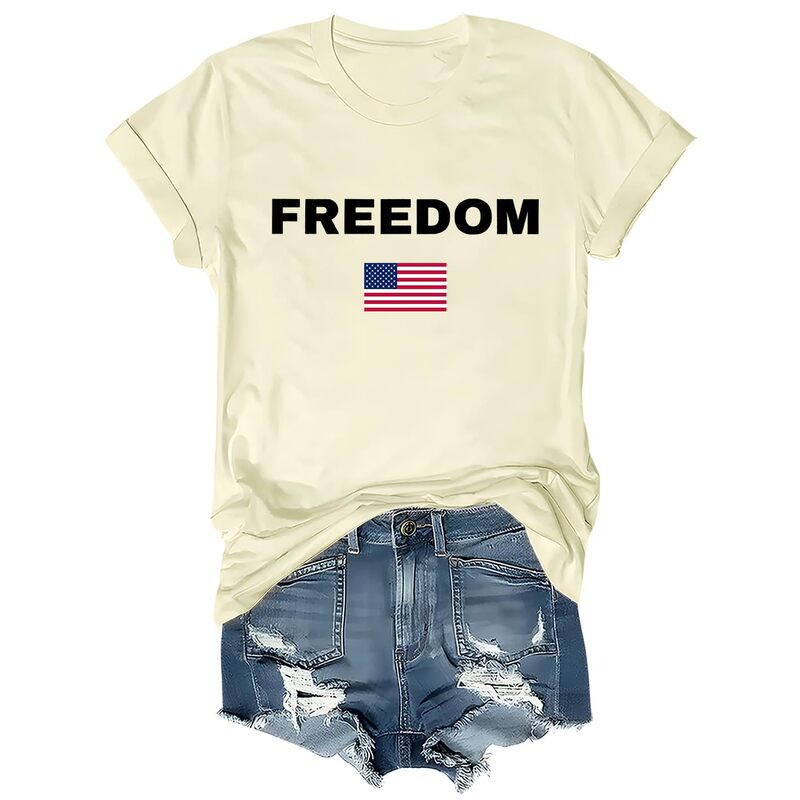 2025年新作 欧米向け輸出 レディーストップス インターネット越境EC アマゾン 国旗プリント コットンTシャツ|undefined