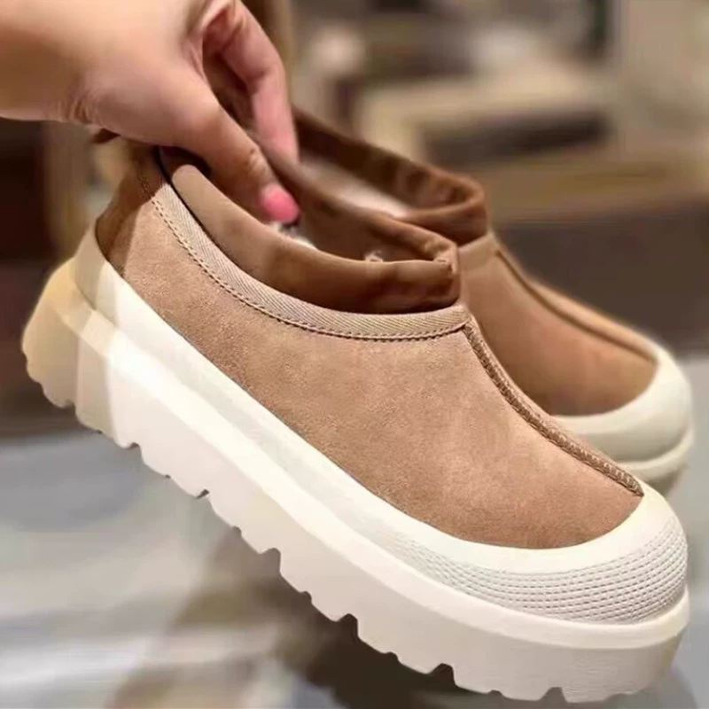 Зимние женские сапоги в стиле Вань Ибо 2025: новые утепленные замшевые сапоги на толстой подошве для пар, с меховой подкладкой и теплым хлопком