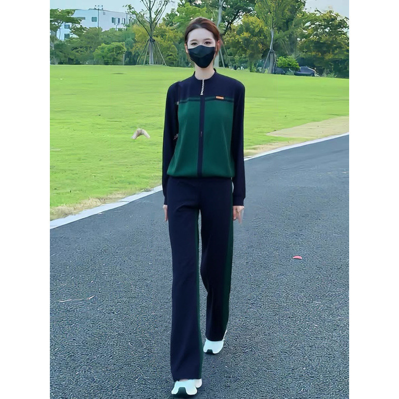 休闲运动套装女2025春秋新款拼色宽松阔腿裤两件套显瘦减龄一整套|undefined