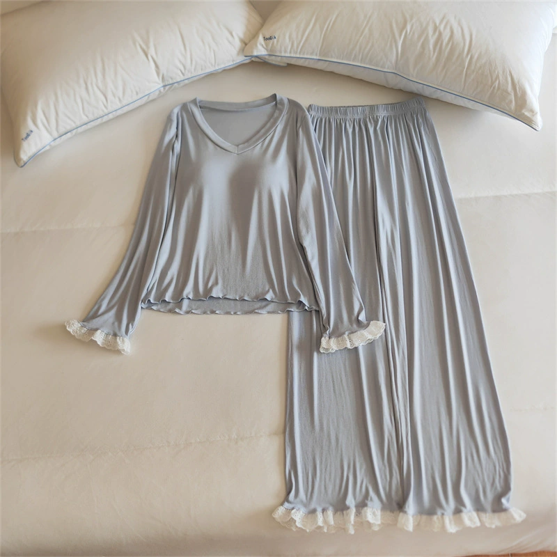 Pijama, autumn long-sleeve, trousers, solid breast pads, set