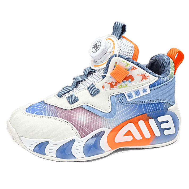 Zapatos para niños, modelos de verano y otoño 2025 nuevos zapatos de baloncesto para niños, zapatos deportivos de suela blanda para niños grandes con hebilla giratoria para niños