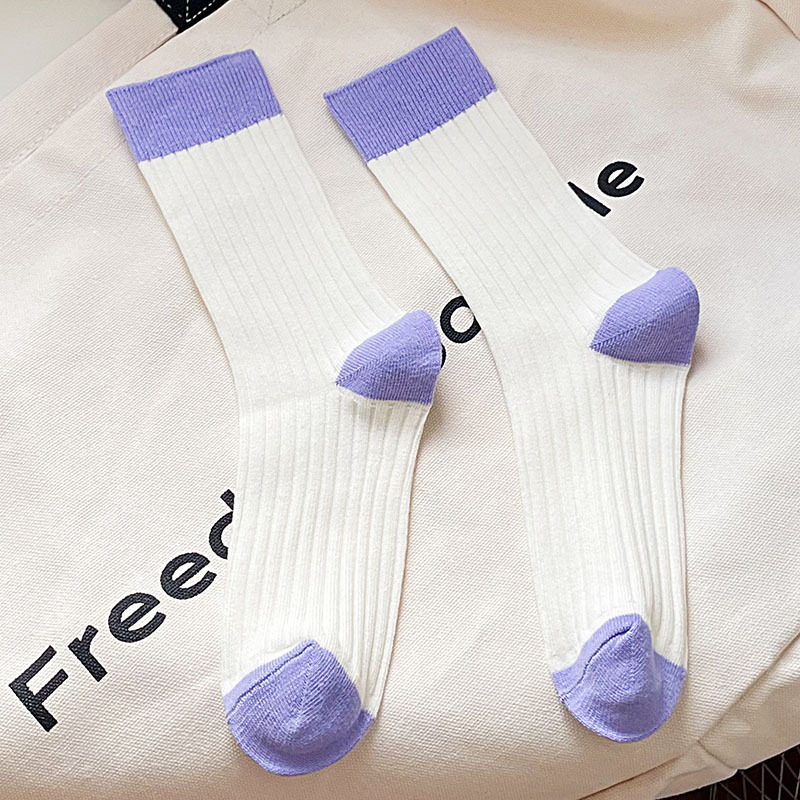 Otoño e Invierno nuevas mujeres de contraste de color doble aguja calcetines de algodón poco Libro Rojo ins calcetines de moda japonés simple pila media pantorrilla calcetines Casuales