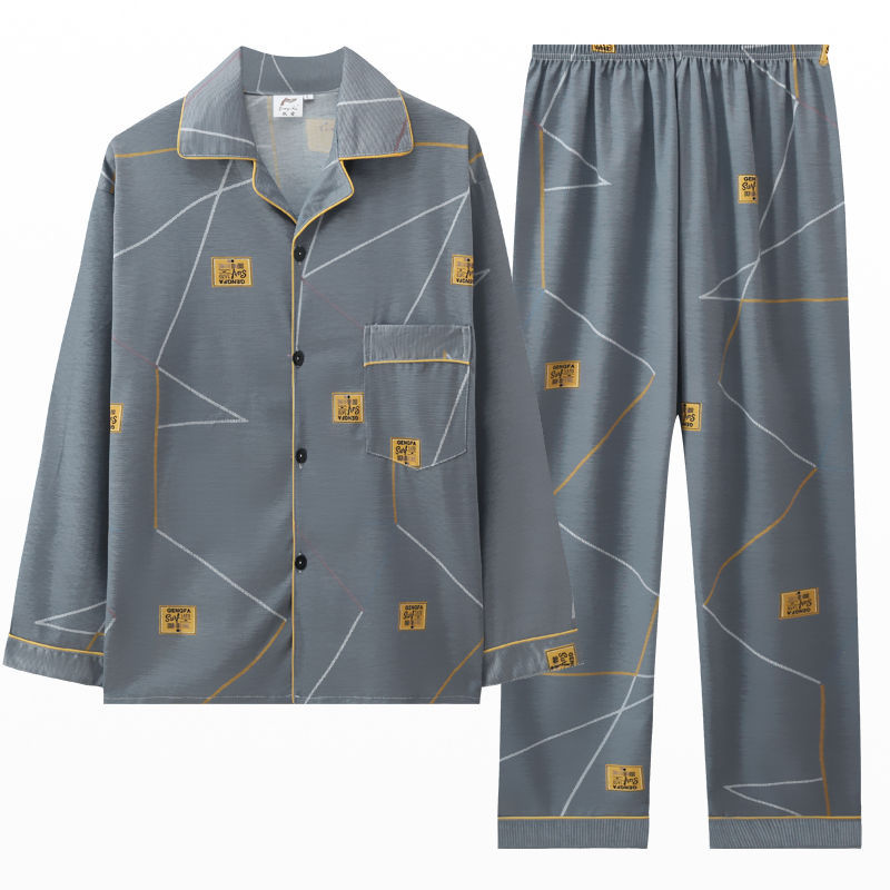 Pijamas de primavera y otoño de algodón de manga larga para hombres pijamas de otoño e invierno para hombres jóvenes de mediana edad delgada día de verano traje de uso doméstico