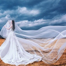 新娘头纱10米超长飘纱影楼婚纱摄影拍照海滩外景素纱结婚婚纱裸纱