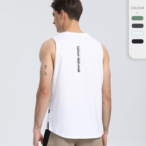 Men's Casual Printed Sports Vest | 100% Cotton Moisture-Wicking Basketball Top | Fitness Training Gear | Quick-Dry, Sleeveless Running Shirt