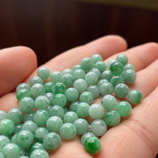 Natural Burmese Jadeite a Grade Old Mine Loose Beads Yang Green Ice Floating Flower Green Loose Beads Ice Jade Beads DIY Loose Beads