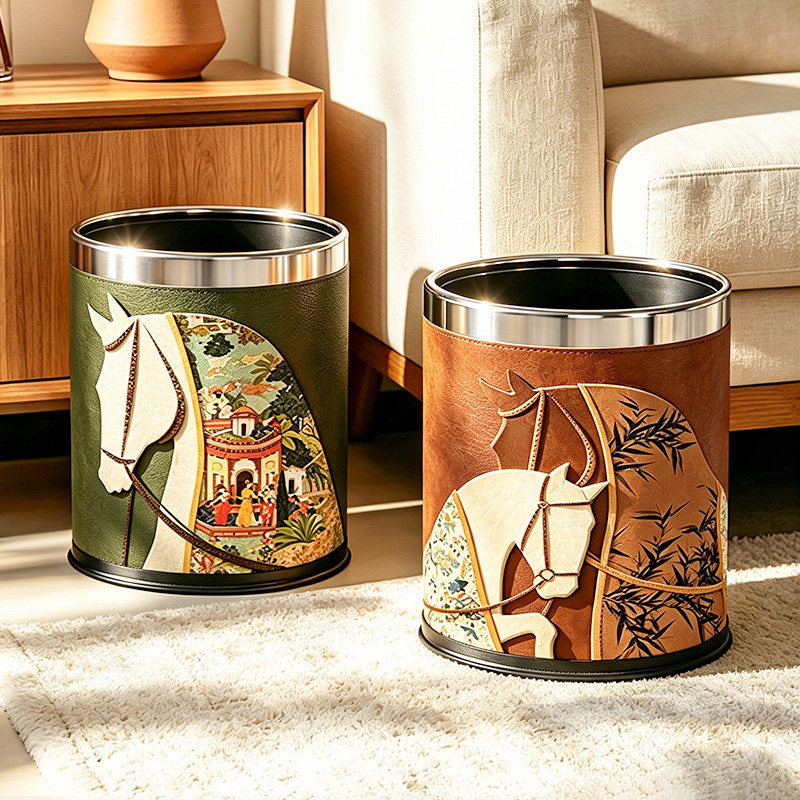 High-end, light-luxury, new-style trash can with a high aesthetic value, large size and capacity, suitable for home use in the living room, bedroom, kitchen, toilet, and bathroom