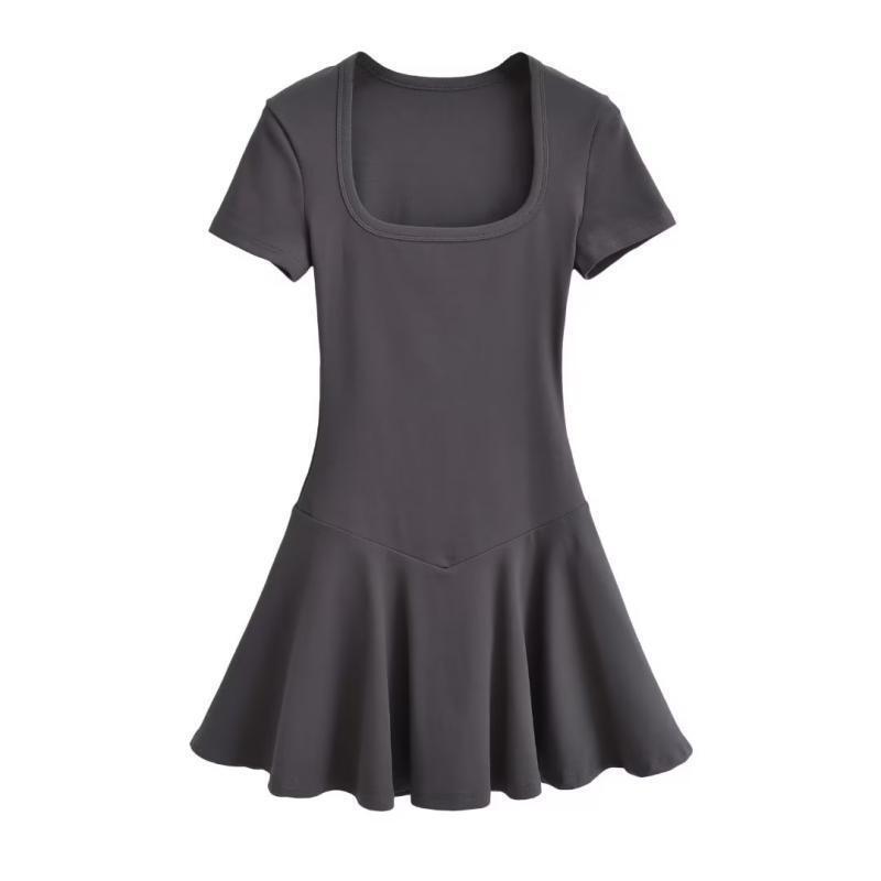 Pure Desire Style U-Neck Short-Sleeve Dress for Women, Summer Sexy Slim-Fit Pleated Mini Dress Pure Desire Style U-Neck Short-Sleeve Dress for Women, Summer Sexy Slim-Fit Pleated Mini Dress