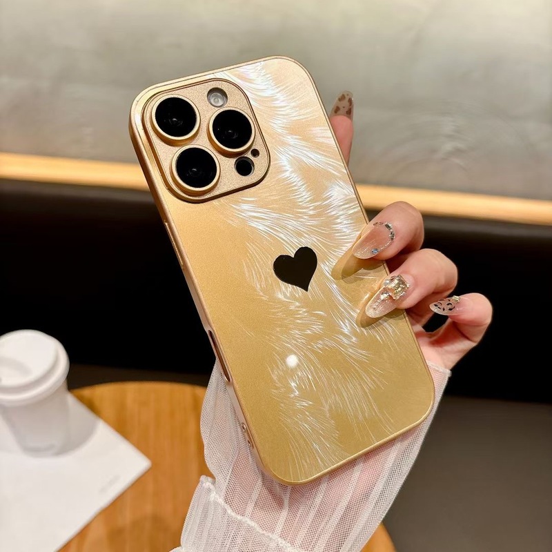 iPhone16Promax携帯電話ケースに適したオールインクルーシブレンズフィルムラブハートApple 15ハイエンドフェザーヤーンパターン保護ケース|undefined