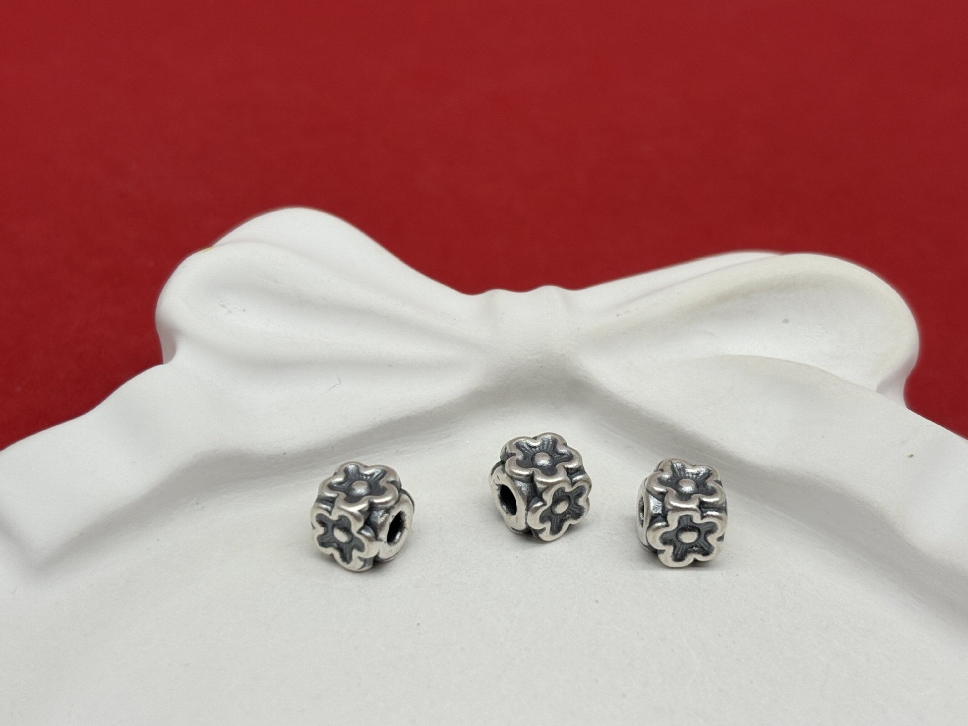 999 pure silver 3D antique-style distressed square flower barrel bead separator bead bracelet DIY silver jewelry accessories
