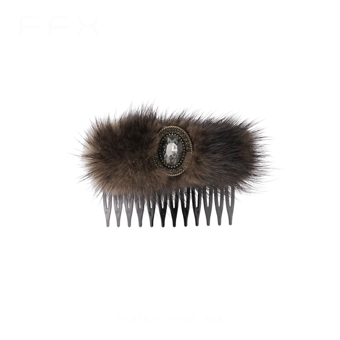 Ffx [Gem Secret Realm] Imitation Mink Fur Versatile Gorgeous Reverse Tooth Comb Hairpin High-End Hair Accessory