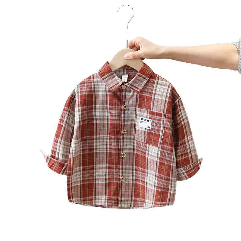7817 Ropa para niños Camisa de primavera y otoño para niños 2025 Nueva camisa a cuadros para niños Camisa de manga larga de primavera para bebés