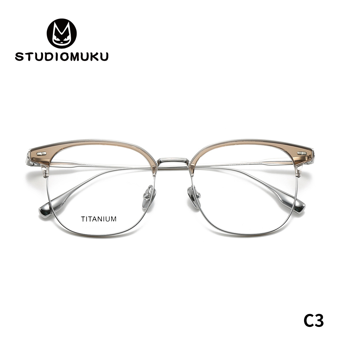 STUDIOMUKU gafas de madera cool aire abierto marco de gafas de cejas retro marco de gafas de titanio puro gafas de medio marco