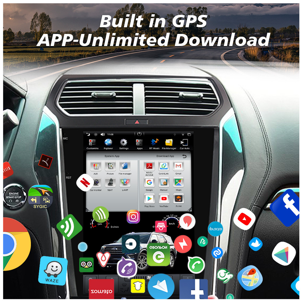 12.1 inch Explorer 2011-2019 Car Android AI Voice Control Vertical Screen Navigation