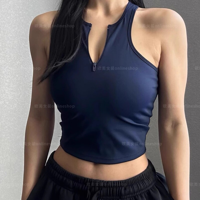 Yidi Zipper I-Shaped Yoga Vest Fitness Bra Sling Beautiful Straps Chest Pad Running Training Top