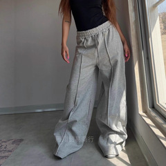 欧美跨境秋冬灰色重磅宽松卫裤女ins户外运动休闲长裤阔腿裤潮