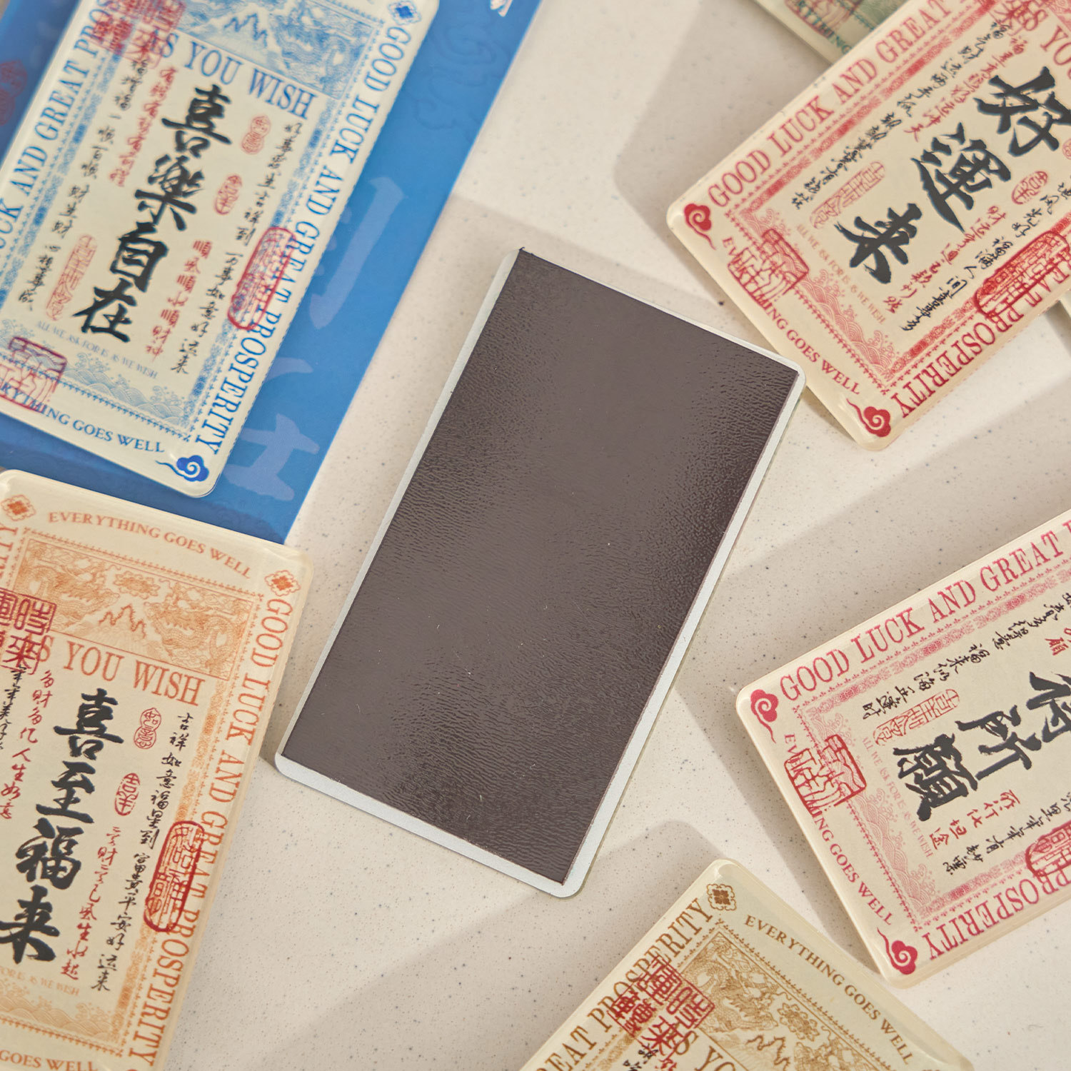 Zao Mo Guofeng Acrílico Imán para refrigerador Serie Todo Huanxi Texto de boleto plateado Imán magnético Decoración de refrigerador