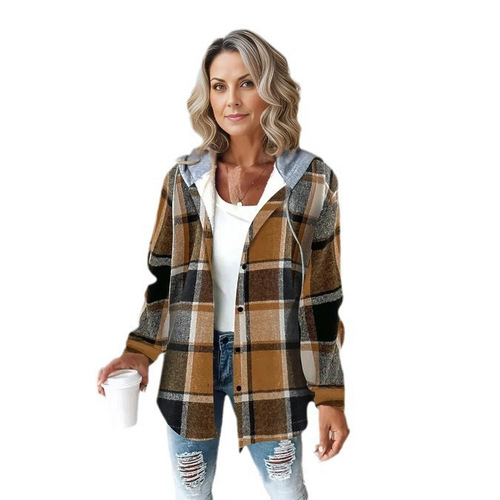 European and American casual women's large plaid women's coat plaid autumn and winter