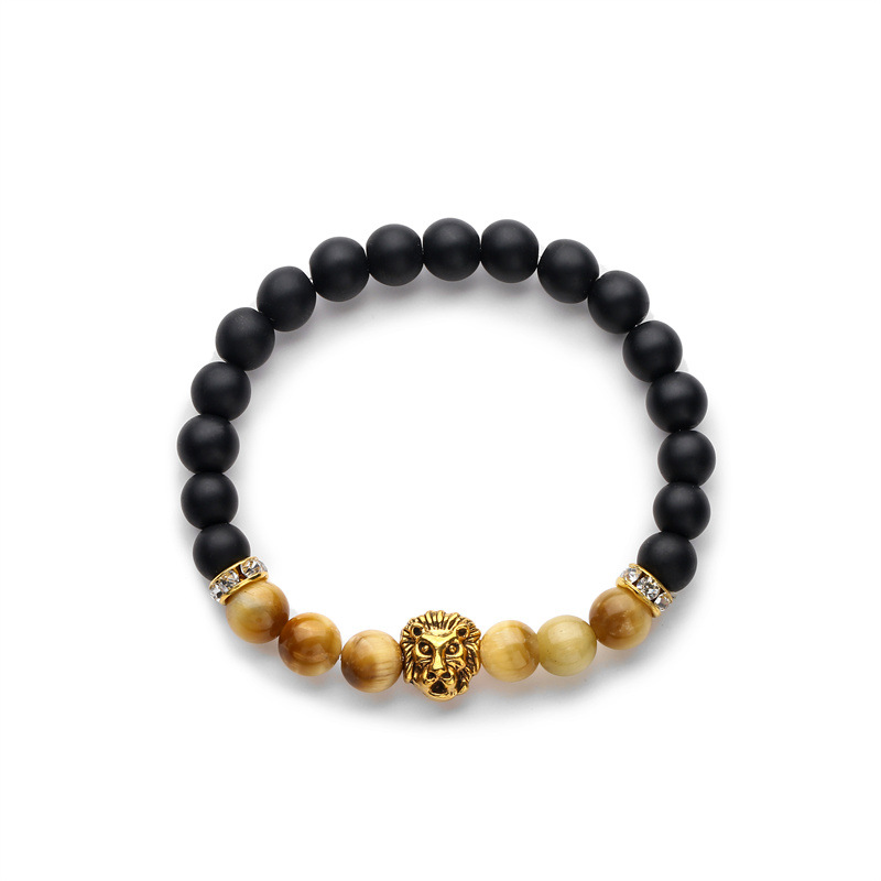 Ojo de tigre transfronterizo europeo y americano Pulsera de cuentas de piedra esmerilada Colorido Ojo de tigre piedra cabeza de león pulsera de cuentas hombres y mujeres joyas