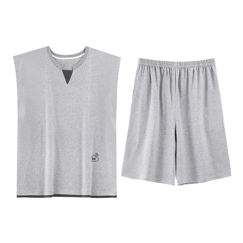 Pijamas Chaleco para hombre Verano sin mangas Pantalones cortos para hombre Simple Adolescente Verano fresco Cool Algodón Conjunto de ropa para el hogar