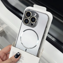 iPhone17電気メッキAGナノオリジナルカラー細い円形磁気吸着携帯電話ケース、Apple16耐衝撃保護カバー15に適用