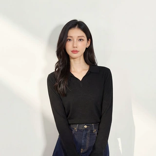 天丝亚麻V领长袖修身软糯针织衫女2026春季百搭显瘦休闲翻领上衣