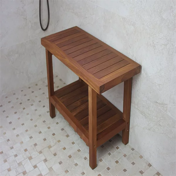 Wooden bathroom shower bench, non-slip, for elderly bathing, shower bench, dining table bench, waterproof square bench, shoe changing bench