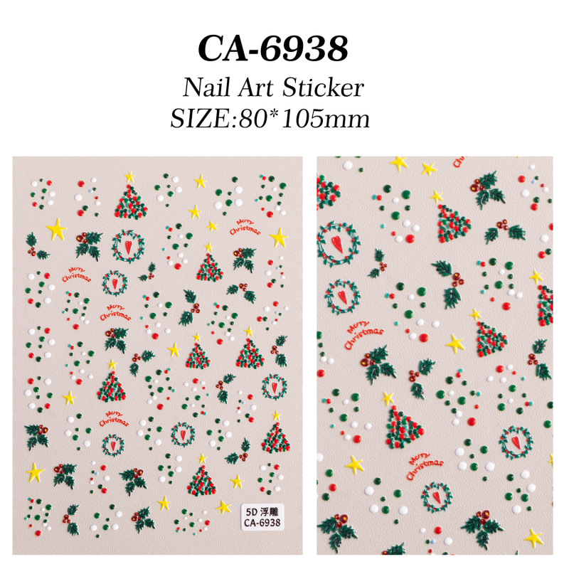 クリスマス雰囲気ネイルアートステッカー 5D レリーフ立体サンタクロースヘラジカネイルステッカーオーナメント CA スタイル|undefined