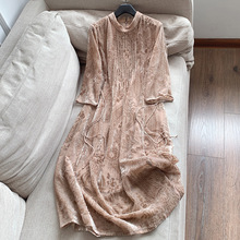 2025秋提花金丝绒连衣裙  真丝丝绒复古礼服裙 长裙批发H06EQ3912