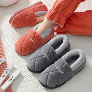 Foot Shule Bag Heel Cotton Slippers Autumn and Winter Women's New Home Non-slip Home Plush Warm Couple Indoor Men's Thick Sole