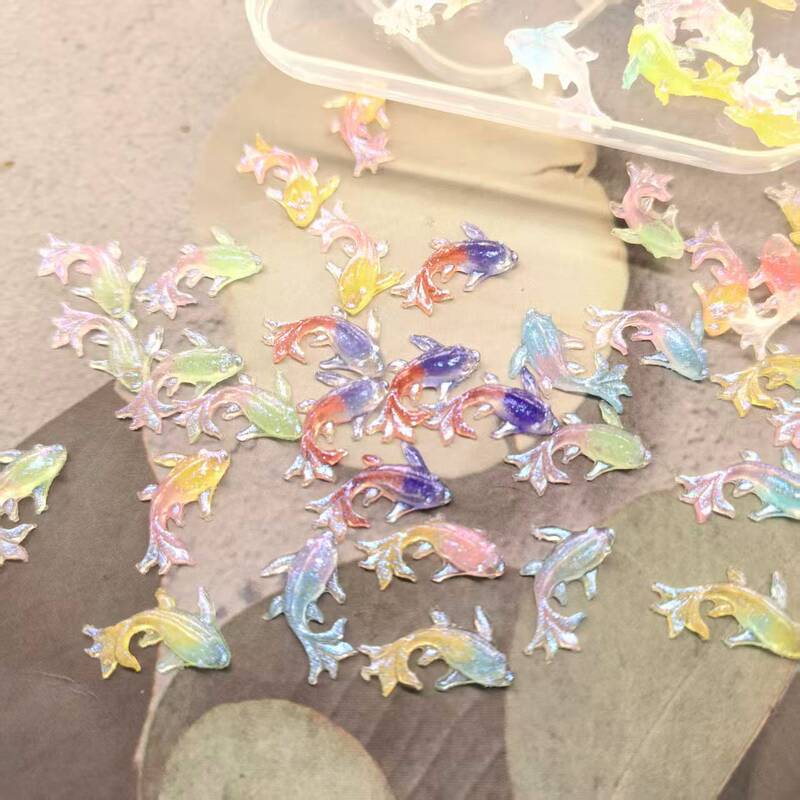 Two-Color Luminous Koi Fish Nail Art Accessories, Fine Glitter Dolphin and Whale Nail Decorations, DIY Handmade Jewelry Accessories, Rhinestones