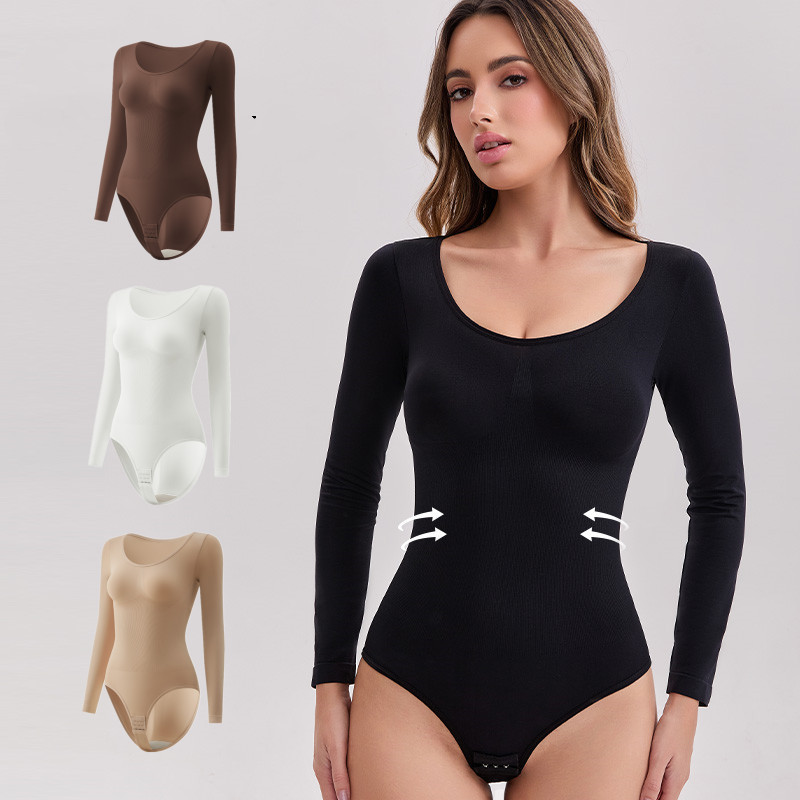 Cross-Border Seamless Long-Sleeve Butt-Lifting Shapewear Bodysuit, Waist-Cinching Body Shaper, Slimming Shapewear, Base Layer Tight-Fitting Shapewear Underwear