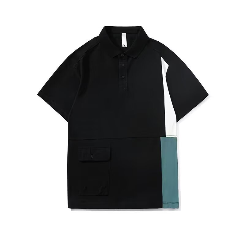 Men's Short Sleeve Polo Shirt Color Blocked Fashionable Lapel Loose Fit Versatile Top New Summer Style_viptrois.com