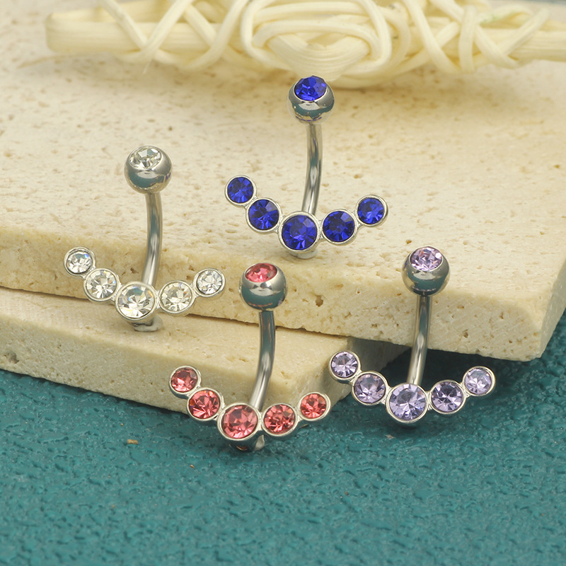 1 Piece Quantity Holiday, Daily Occasion 1 Piece Belly Rings Simple Style Classic Style Solid Color 304 Stainless Steel Inlay Zircon Belly Rings