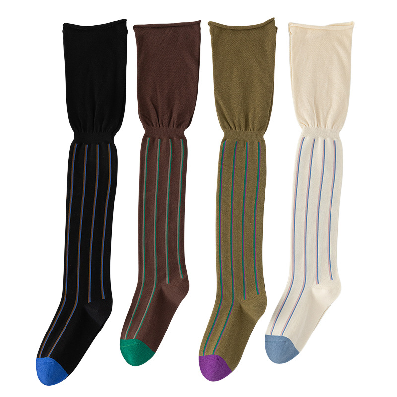 2025d Thigh High Socks For Women, Over-the-Knee Long Socks, Runway Style, Ins Vertical Stripes, Loose Mouth, Niche Slimming,_voghion.com