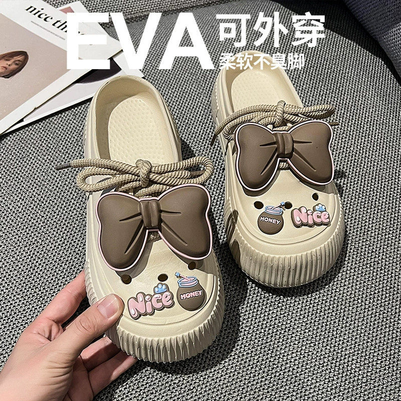 Женские сабо на толстой подошве, летняя верхняя одежда, нескользящие тапочки на мягкой подошве, универсальные сандалии с бантом.