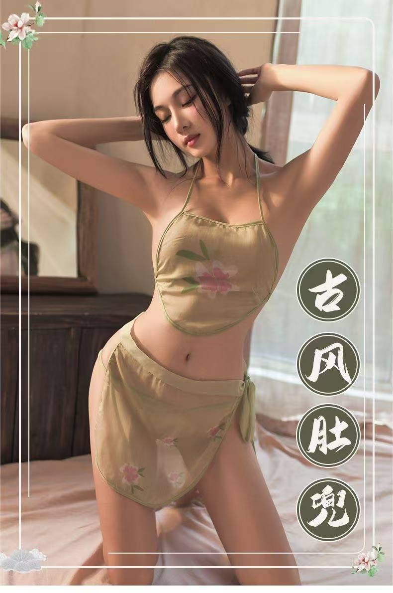 Classical Hanfu-Style Bellyband Lingerie Set, Sheer Pink Polyester, One Size — detail image 2
