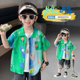 男童夏季衬衣2026新款儿童休闲度假风衬衫短袖男宝宝夏天薄款上衣