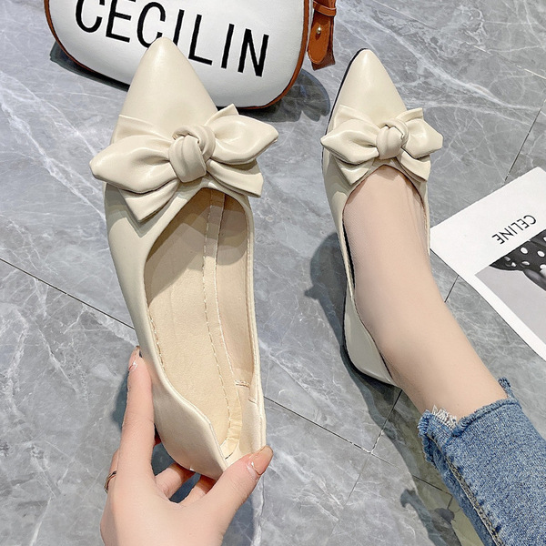 fashionable low shoes flat with bow low-cut all-season