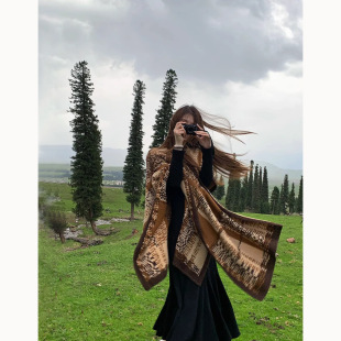 Maillard Plaid Shawl Women's Autumn and Winter Outfit Korean-style All-match Cashmere Warm Scarf Poncho Thick Cape
