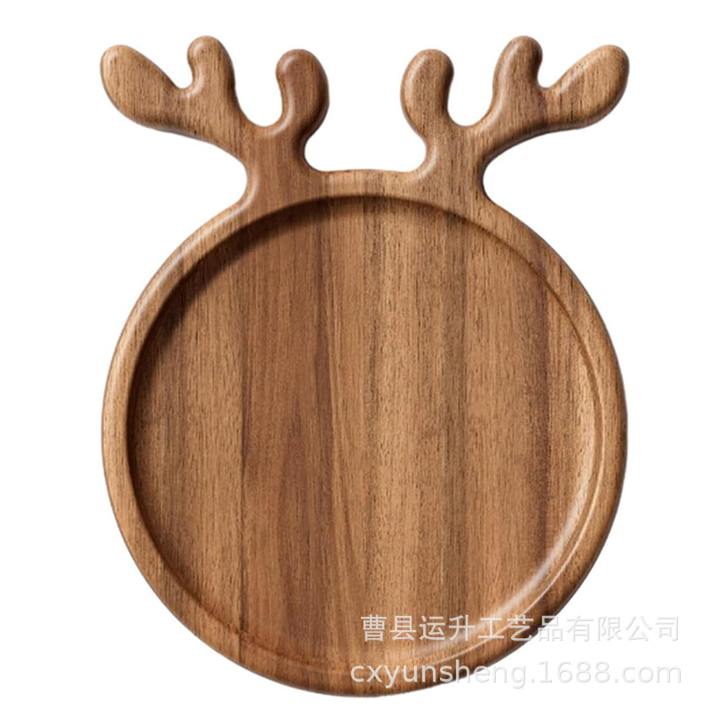 家用竹木水果砧板卡通形状木制儿童辅食盘多功能简约木质麋鹿托盘