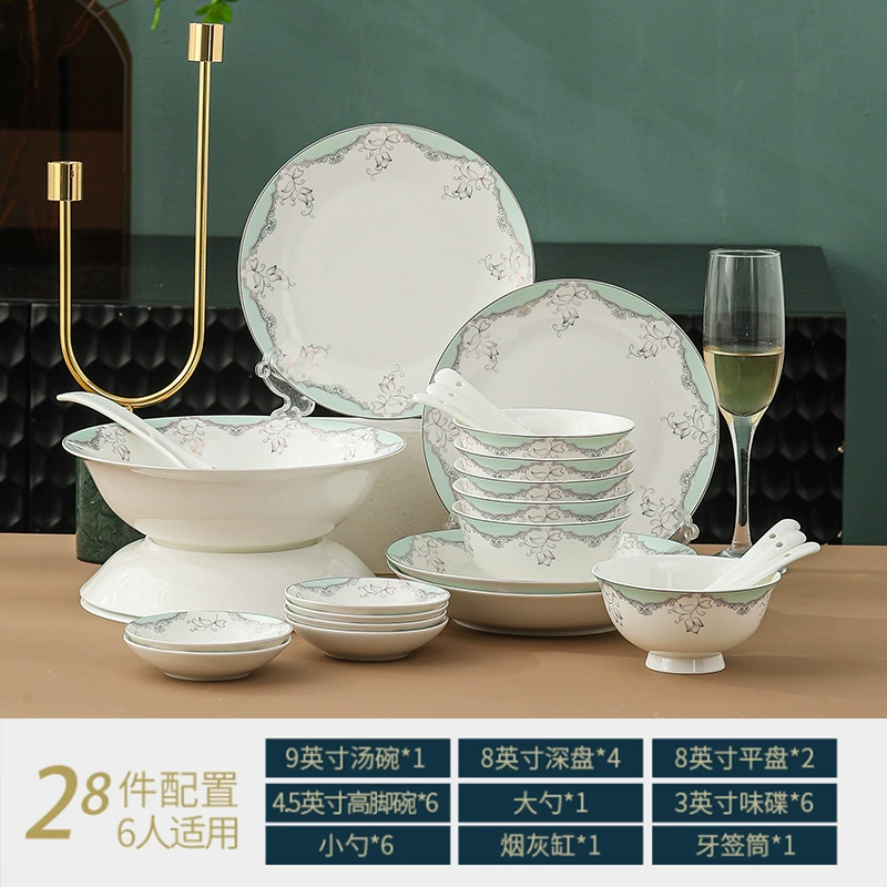 Ceramic tableware set, home dinnerware with soup bowl and gift box, multiple piece counts (18–60 pcs)