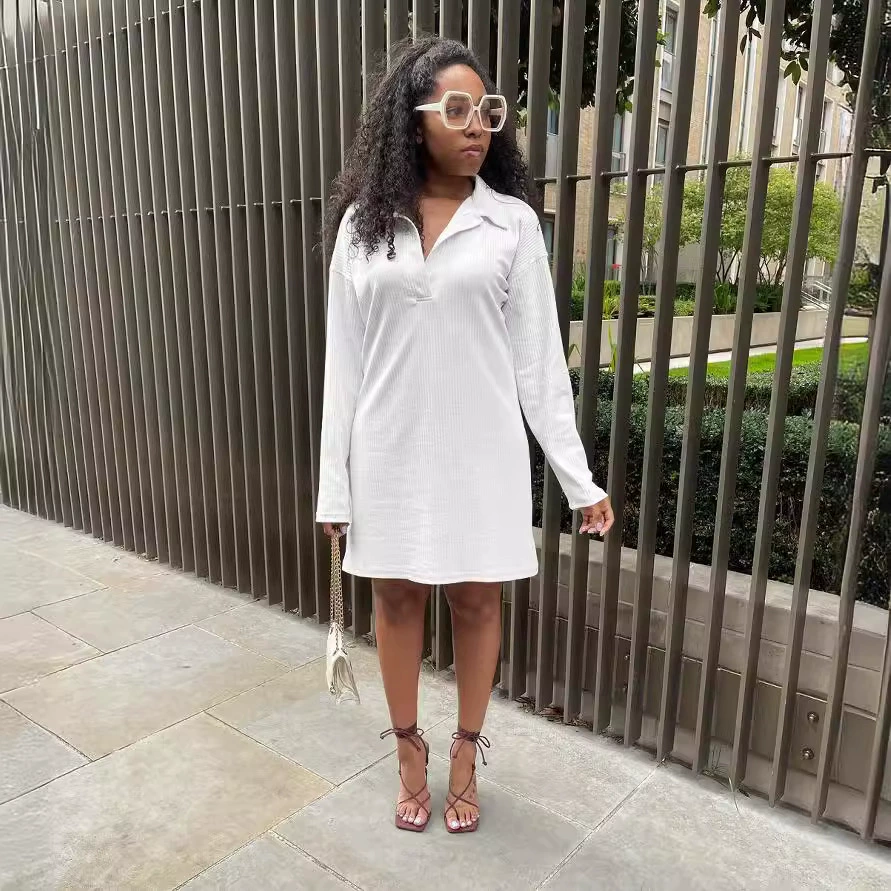 3118 европейские и американские женские белые полуоткрытый воротник средней и длинной юбки с длинными рукавами плюс размер трансграничной внешней независимой станции