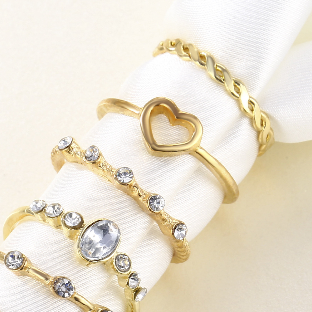 wholesale jewelry heart diamond-studded ring 9-piece set nihaojewelry