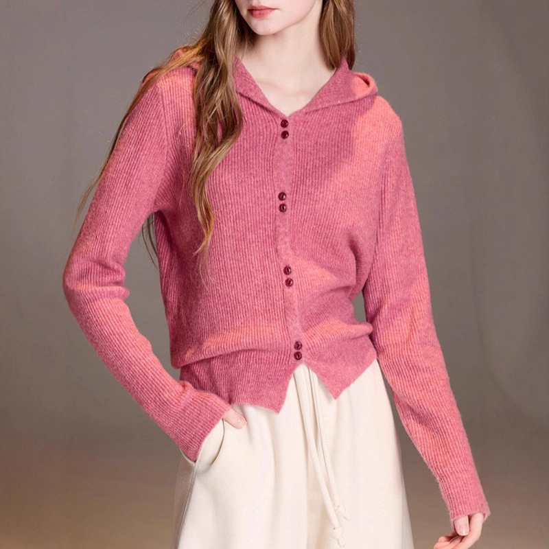 [Cream Sweater] 2025 Autumn and Winter New Hooded Cardigan Merino Wool Sweater for Women m