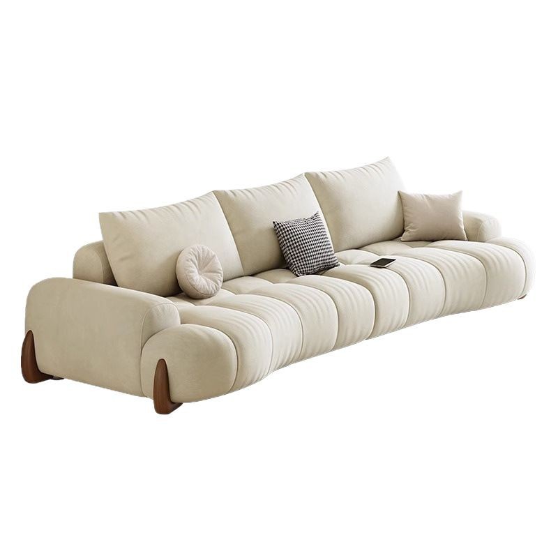 Sofá de cuero italiano minimalista moderno, sala de estar, nuevo apartamento pequeño, sofá de tela curva de estilo crema blanca para gatos