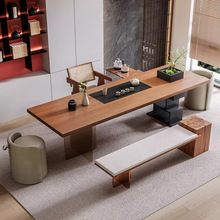 侘寂风禅意茶台个性创意绿植泡茶桌椅组合客厅办公原木大板茶桌